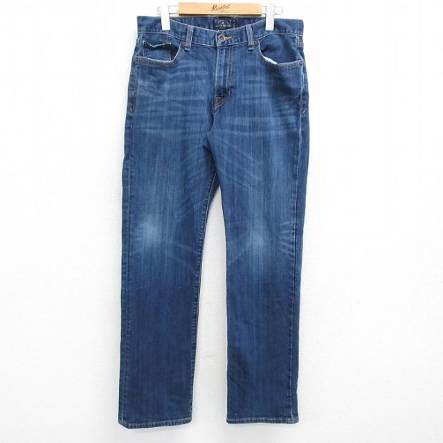 PLEINデニム　メンズSサイズ　ダメージ加工　古着 ヴィンテージ 古着通販 W33☆古着 ラッキーブランド ジーンズ メンズ ヒゲ 紺 デニム