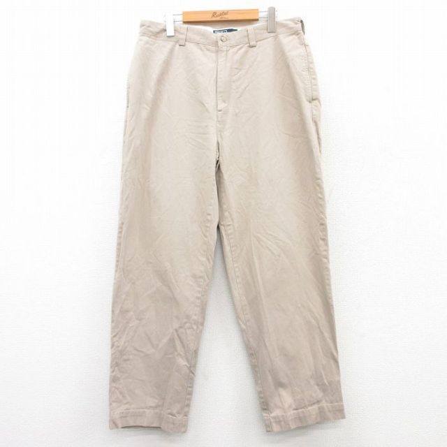 W34★古着 ラルフローレン Ralph Lauren ブランド チノ パンツ チノパン メンズ 90年代 90s PHILIP コットン ベージュ カーキ 25apr19 中古 ボトムス ロング