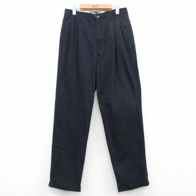 W31★古着 ラルフローレン Ralph Lauren ブランド チノ パンツ チノパン メンズ 90年代 90s HAMMOND コットン 紺 ネイビー 【spe】 25apr19 中古 ボトムス ロング