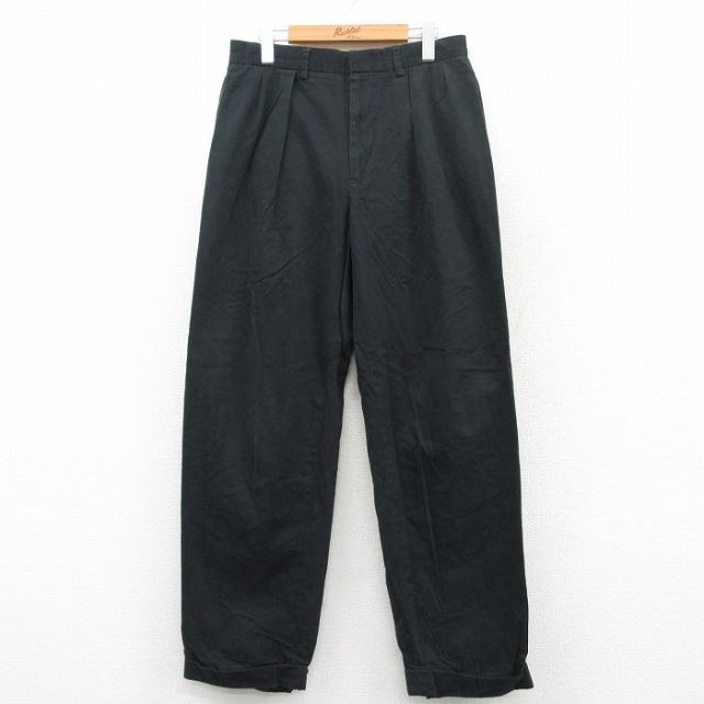 W32★古着 ラルフローレン Ralph Lauren ブランド スラックス パンツ メンズ 90年代 90s コットン 黒 ブラック 25apr19 中古 ボトムス ロング