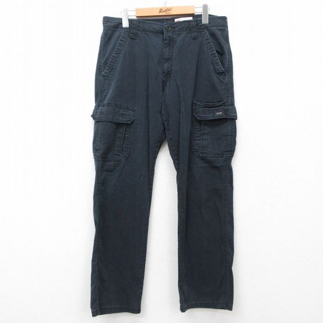 W34★古着 ラングラー Wrangler カーゴ パンツ メンズ 黒 ブラック 25apr21 中古 ボトムス ロング