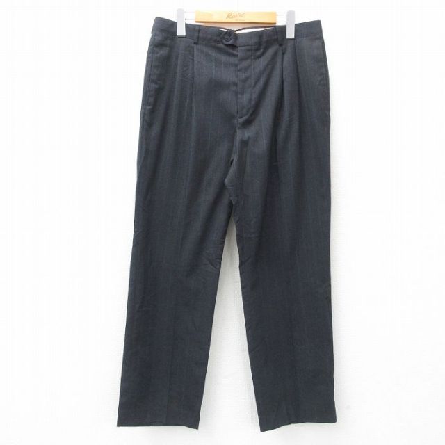 W33★古着 HAGGAR スラックス パンツ メンズ 90年代 90s USA製 濃グレー ストライプ 25apr21 中古 ボトムス ロング