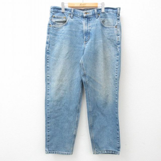 W37★古着 カーハート Carhartt ジーンズ メンズ ヒゲ コットン 紺 ネイビー デニム 25apr21 中古 ボトムス ジーパン Gパン ロング パンツ