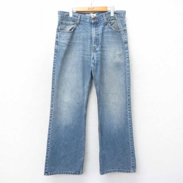 W33★古着 リーバイス Levis ジーンズ メンズ ブーツカット フレア ヒゲ 紺 ネイビー デニム 25apr22 中古 ボトムス ジーパン Gパン ロング パンツ