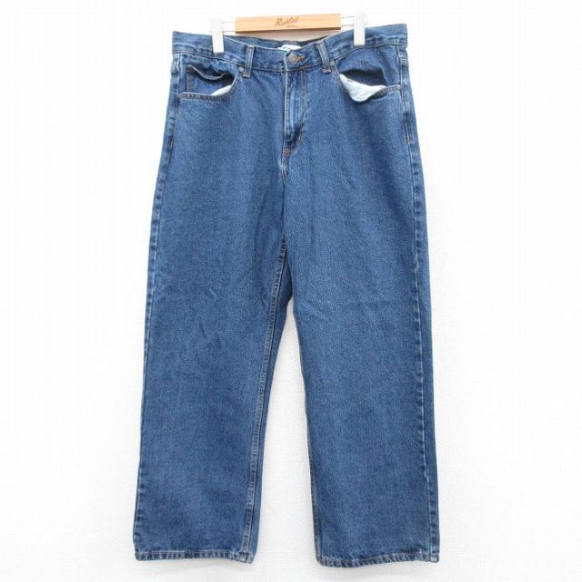 W35★古着 ジーンズ メンズ コットン 紺 ネイビー デニム 25apr24 中古 ボトムス ジーパン Gパン ロング パンツ