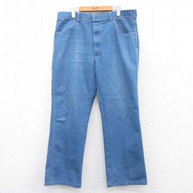 W38★古着 ラングラー Wrangler ジーンズ メンズ ヒゲ 紺 ネイビー デニム 25apr24 中古 ボトムス ジーパン Gパン ロング パンツ