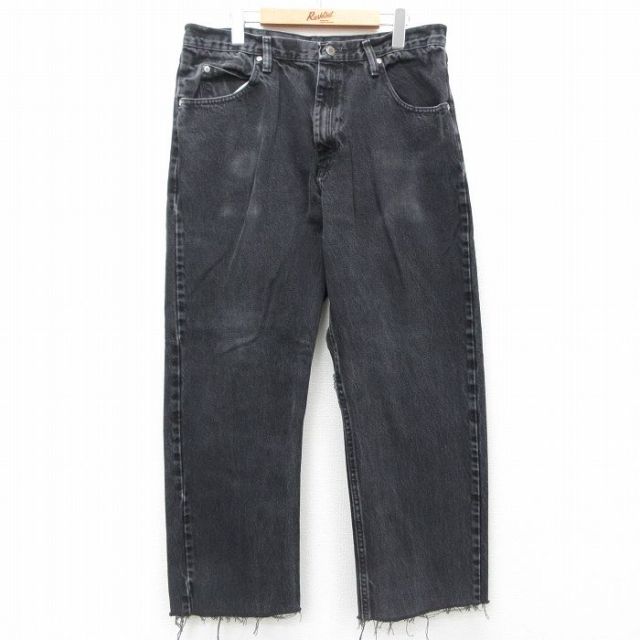 【50%OFF】W35★古着 ラングラー Wrangler ジーンズ メンズ コットン 黒 ブラック 25apr26 中古 ボトムス ジーパン Gパン ロング パンツ