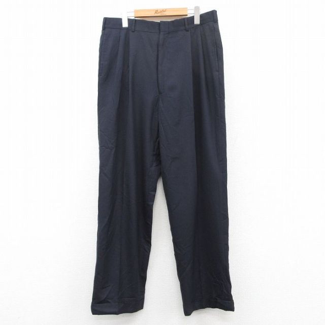 W35★古着 スラックス パンツ メンズ 80年代 80s ウール タロン 紺 ネイビー 25apr26 中古 ボトムス ロング
