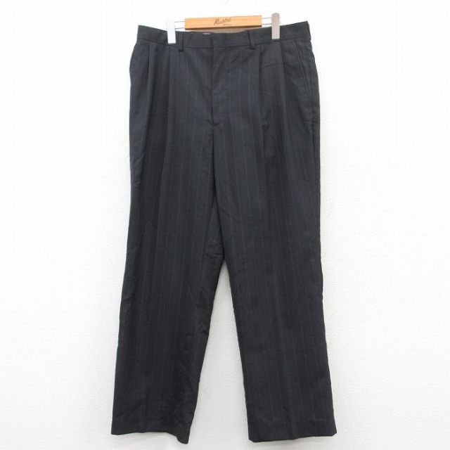 W38★古着 タウンクラフト スラックス パンツ メンズ 90年代 90s 黒他 ブラック ストライプ 25apr26 中古 ボトムス ロング