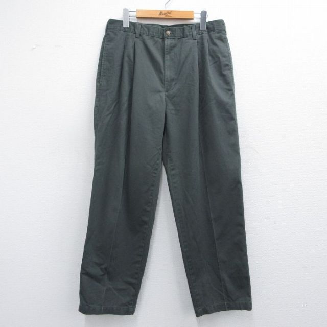【50%OFF】W35★古着 パンツ メンズ 80年代 80s コットン USA製 濃緑 グリーン 25apr28 中古 ボトムス ロング
