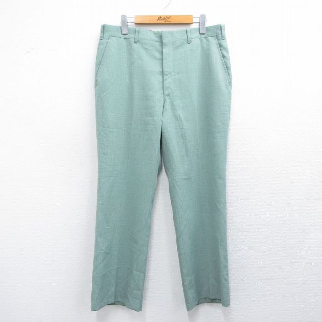 W34★古着 スラックス パンツ メンズ 80年代 80s 薄緑 グリーン 25apr30 中古 ボトムス ロング