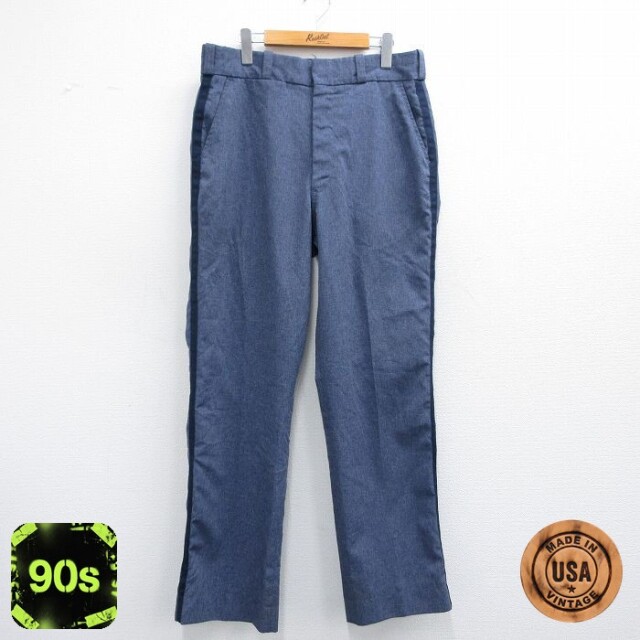 W35★古着 スラックス パンツ メンズ 90年代 90s elbeco USA製 紺他 ネイビー 25apr30 中古 ボトムス ロング
