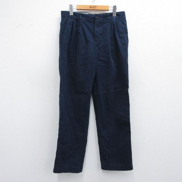【50%OFF】W31★古着 トミーヒルフィガー TOMMY HILFIGER ブランド パンツ メンズ ワンポイントロゴ コットン 紺 ネイビー 25apr30 中古 ボトムス ロング