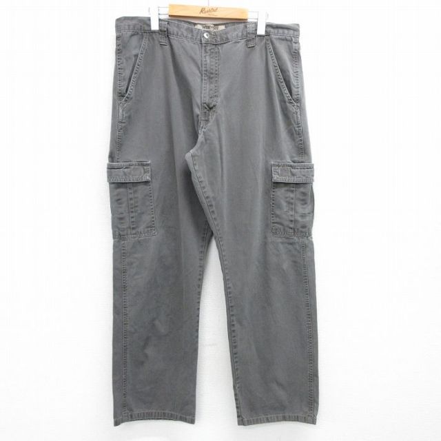 W37★古着 ラングラー Wrangler カーゴ パンツ メンズ コットン 濃グレー 25may08 中古 ボトムス ロング