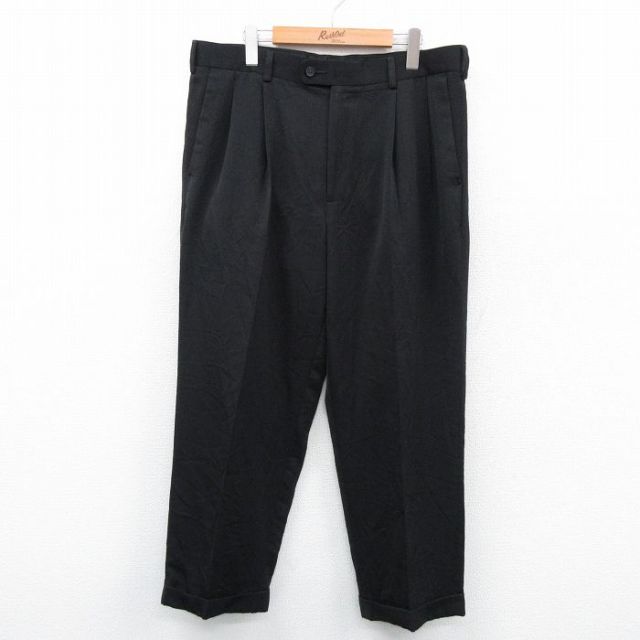W37★古着 ペリーエリス スラックス パンツ メンズ 黒 ブラック 25may08 中古 ボトムス ロング