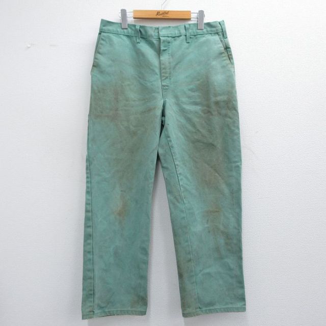 W34★古着 パンツ メンズ 80年代 80s コットン USA製 薄緑 グリーン 25may10 中古 ボトムス ロング