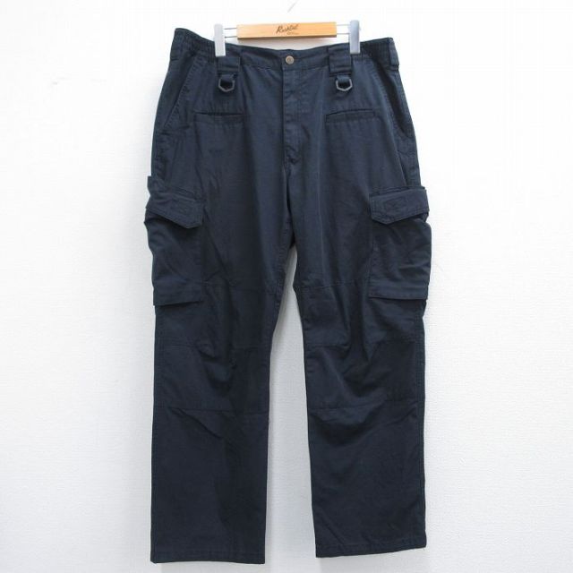 W37★古着 カーゴ パンツ メンズ リップストップ 紺 ネイビー 25may10 中古 ボトムス ロング