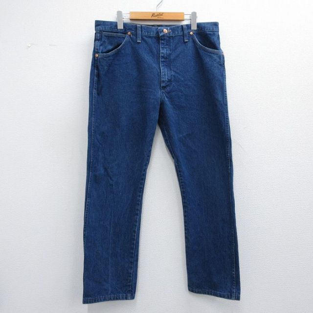 W36★古着 ラングラー Wrangler ジーンズ メンズ コットン 紺 ネイビー デニム 25may10 中古 ボトムス ジーパン Gパン ロング パンツ