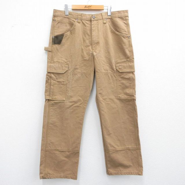 W37★古着 ラングラー Wrangler カーゴ ペインター パンツ メンズ リップストップ コットン 茶系 ブラウン 25may12 中古 ボトムス ロング