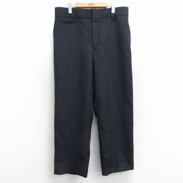 W37★古着 スラックス パンツ メンズ 90年代 90s 濃紺 ネイビー 25may13 中古 ボトムス ロング