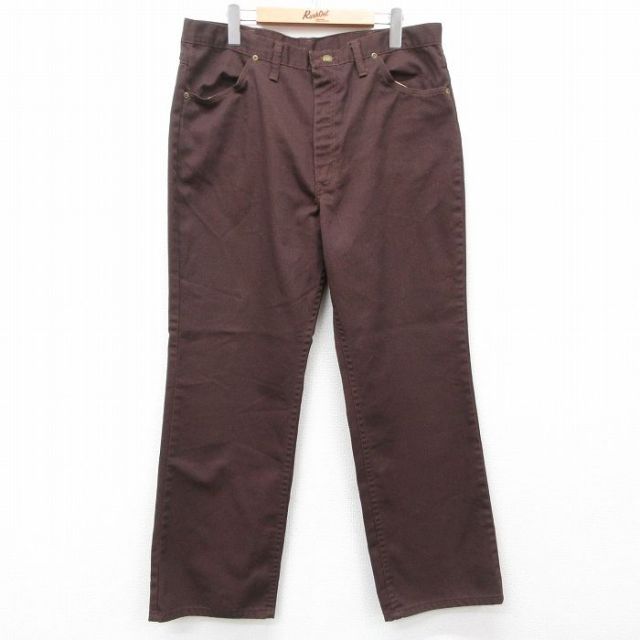 W37★古着 ラスラー パンツ メンズ 80年代 80s USA製 タロン 茶 ブラウン 25may14 中古 ボトムス ロング