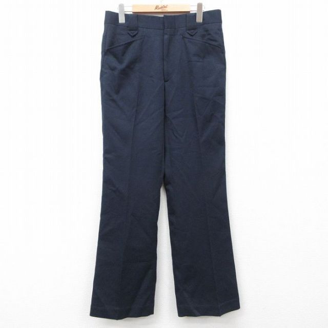 W33★古着 パンツ メンズ 80年代 80s ブーツカット フレア USA製 紺 ネイビー 25may14 中古 ボトムス ロング