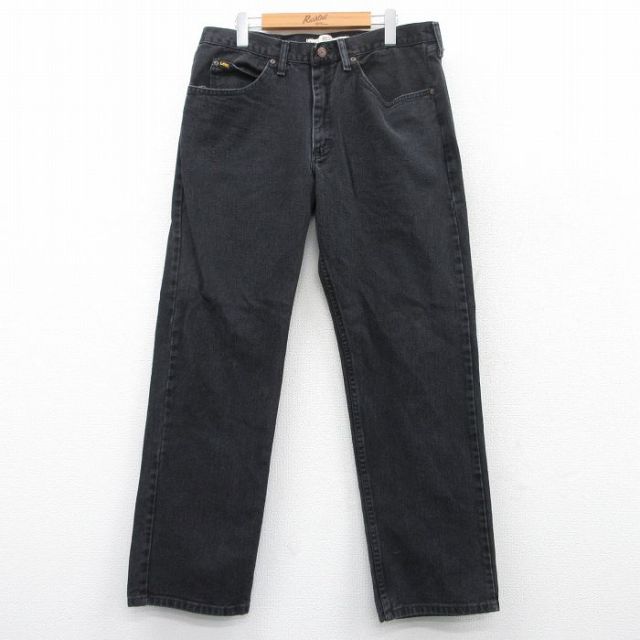 W34★古着 リー Lee ジーンズ メンズ コットン 黒 ブラック デニム 25may15 中古 ボトムス ジーパン Gパン ロング パンツ