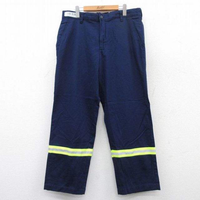 W35★古着 レッドキャップ ワーク パンツ メンズ リフレクター コットン 紺 ネイビー 25may15 中古 ボトムス ロング