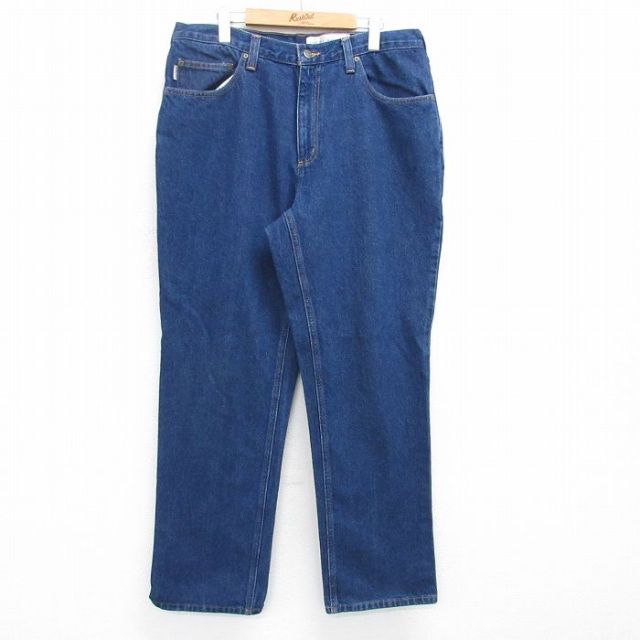 W37★古着 カーハート Carhartt ジーンズ メンズ コットン 紺 ネイビー デニム 25may15 中古 ボトムス ジーパン Gパン ロング パンツ