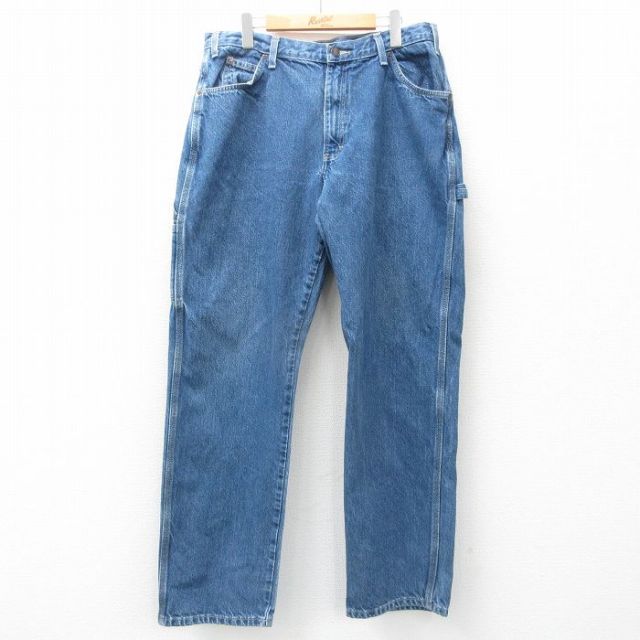 【50%OFF】W36★古着 ディッキーズ Dickies ペインター パンツ メンズ コットン 紺 ネイビー デニム 25may15 中古 ボトムス ロング