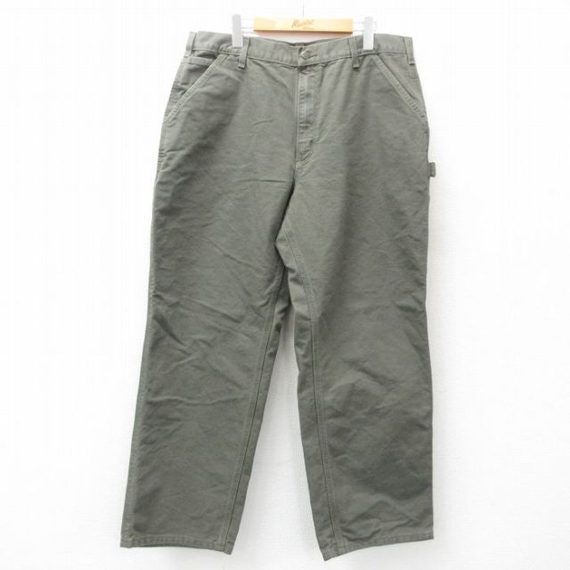 W37★古着 カーハート Carhartt ペインター パンツ メンズ ワンポイントロゴ ダック地 コットン 濃緑 グリーン 25may15 中古 ボトムス ロング
