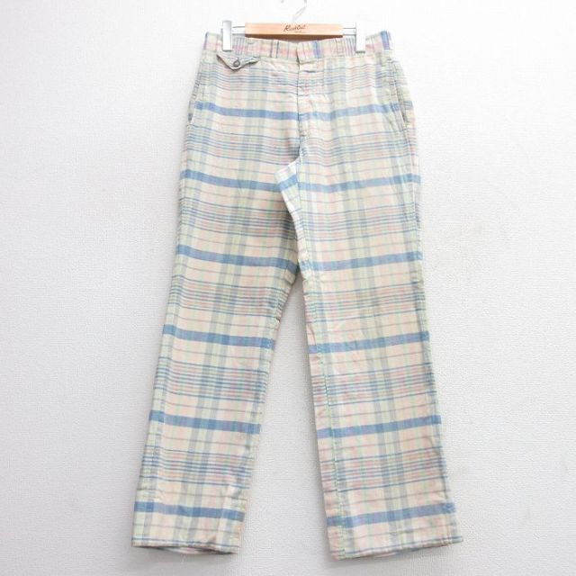 W32★古着 パンツ メンズ 70年代 70s タロン 薄紺他 ネイビー チェック 25may17 中古 ボトムス ロング