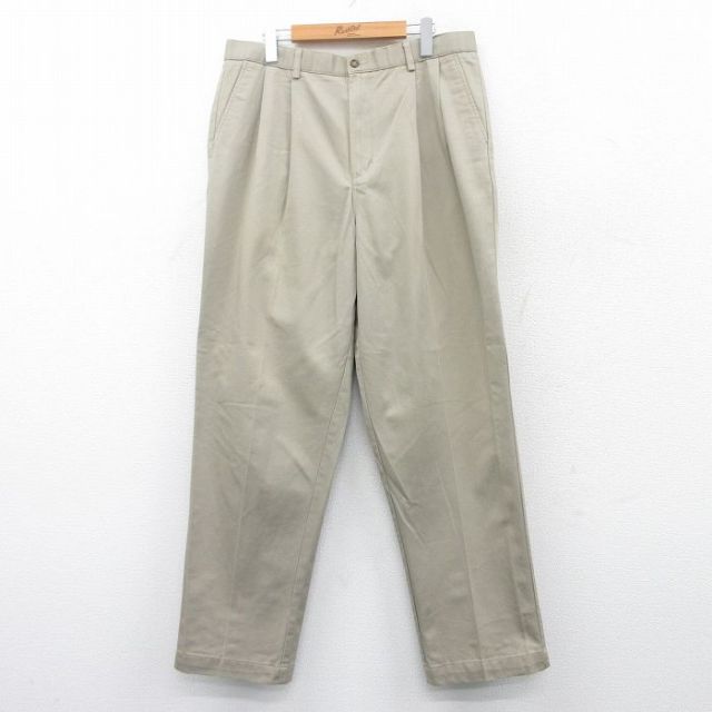 W35★古着 パンツ メンズ コットン ベージュ カーキ 25may20 中古 ボトムス ロング