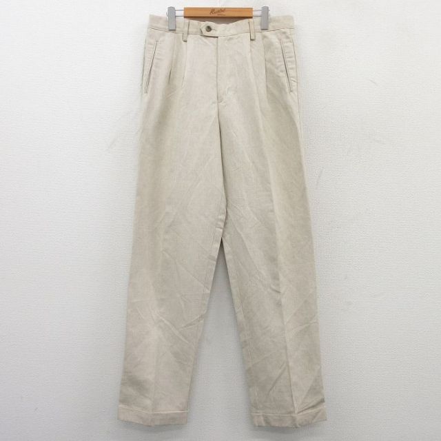W34★古着 ドッカーズ スラックス パンツ メンズ リネン 生成り 25may20 中古 ボトムス ロング