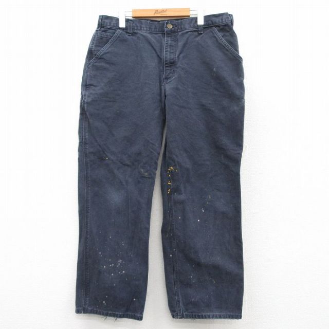 W36★古着 カーハート Carhartt ペインター パンツ メンズ ダック地 コットン 紺 ネイビー 25may20 中古 ボトムス ロング