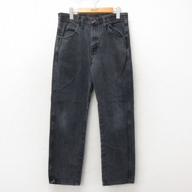 W31★古着 ラスラー ジーンズ メンズ コットン 黒 ブラック デニム 25may20 中古 ボトムス ジーパン Gパン ロング パンツ