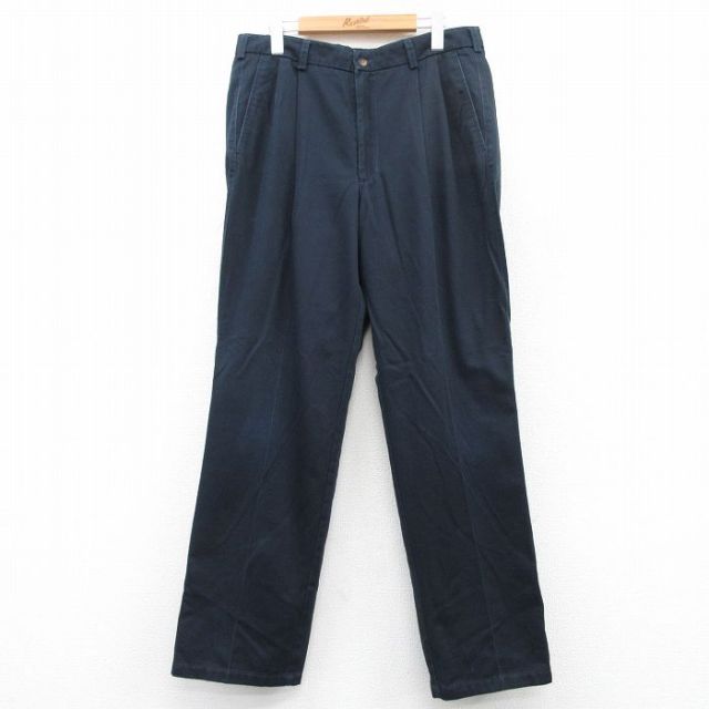 W34★古着 セントジョンズベイ パンツ メンズ コットン 紺 ネイビー 25may21 中古 ボトムス ロング