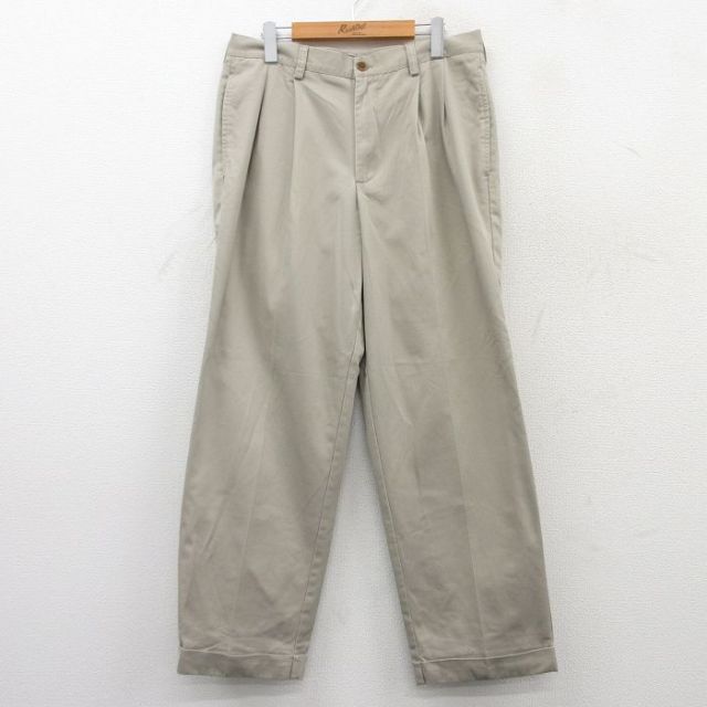 W33★古着 IZOD パンツ メンズ コットン ベージュ カーキ 25may21 中古 ボトムス ロング