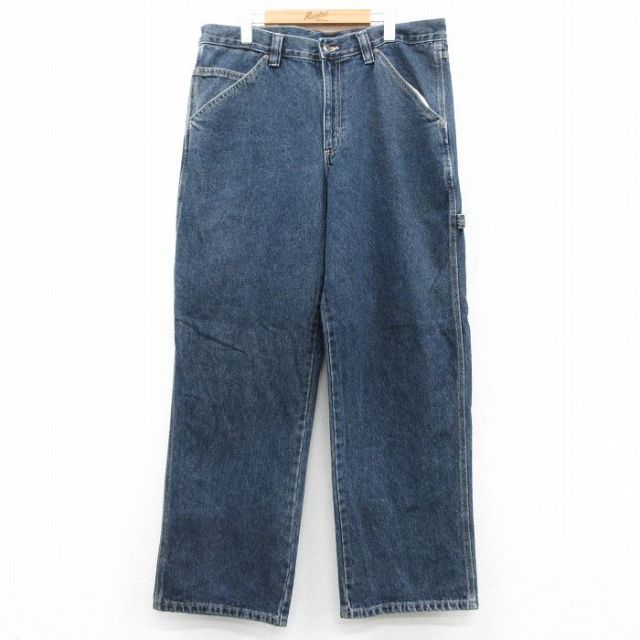 W36★古着 ペインター パンツ メンズ コットン 濃紺 ネイビー デニム 25may21 中古 ボトムス ロング