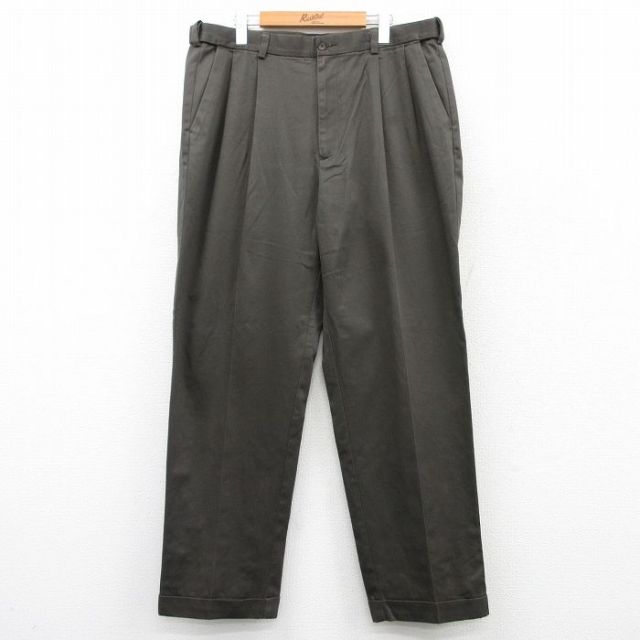 W38★古着 パンツ メンズ コットン こげ茶 ブラウン 25may21 中古 ボトムス ロング