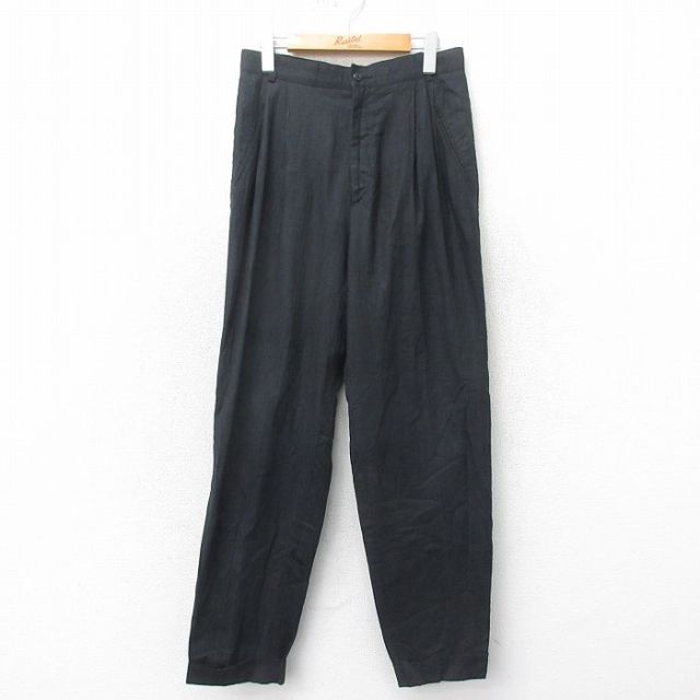 W30★古着 パンツ メンズ 90年代 90s リネン 黒 ブラック 25may22 中古 ボトムス ロング