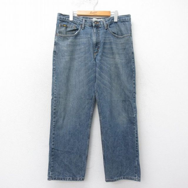 W36★古着 リー Lee ジーンズ メンズ ヒゲ コットン 紺 ネイビー デニム 25may22 中古 ボトムス ジーパン Gパン ロング パンツ