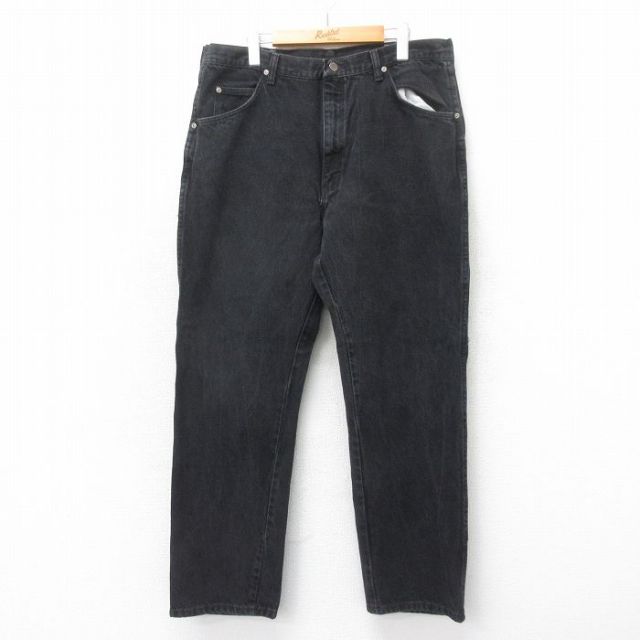 W38★古着 ラングラー Wrangler ジーンズ メンズ 00年代 00s コットン 黒 ブラック デニム 25may22 中古 ボトムス ジーパン Gパン ロング パンツ