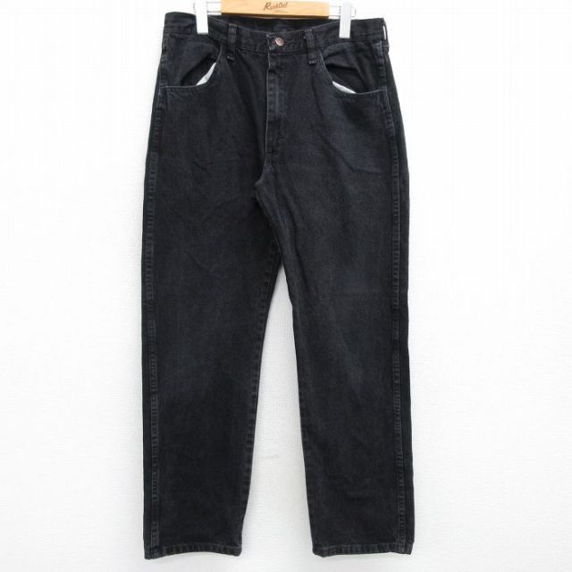 W33★古着 ラスラー ジーンズ メンズ コットン 黒 ブラック デニム 25may23 中古 ボトムス ジーパン Gパン ロング パンツ