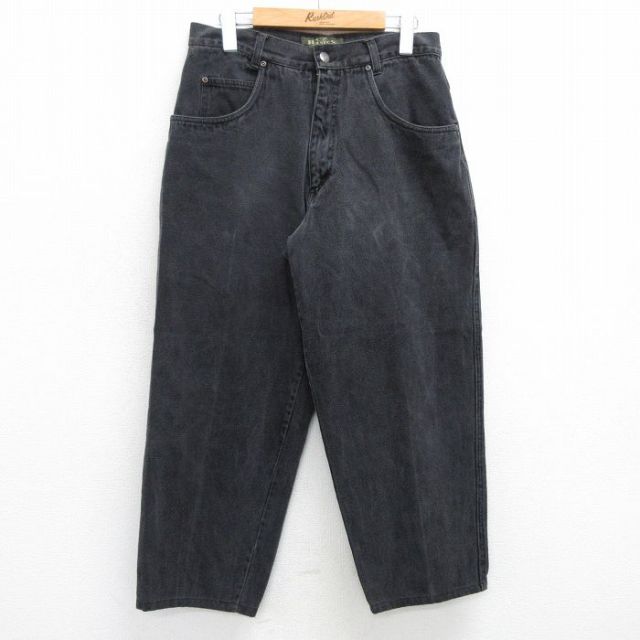 W30★古着 ジーンズ メンズ 90年代 90s コットン 黒 ブラック デニム 25may23 中古 ボトムス ジーパン Gパン ロング パンツ