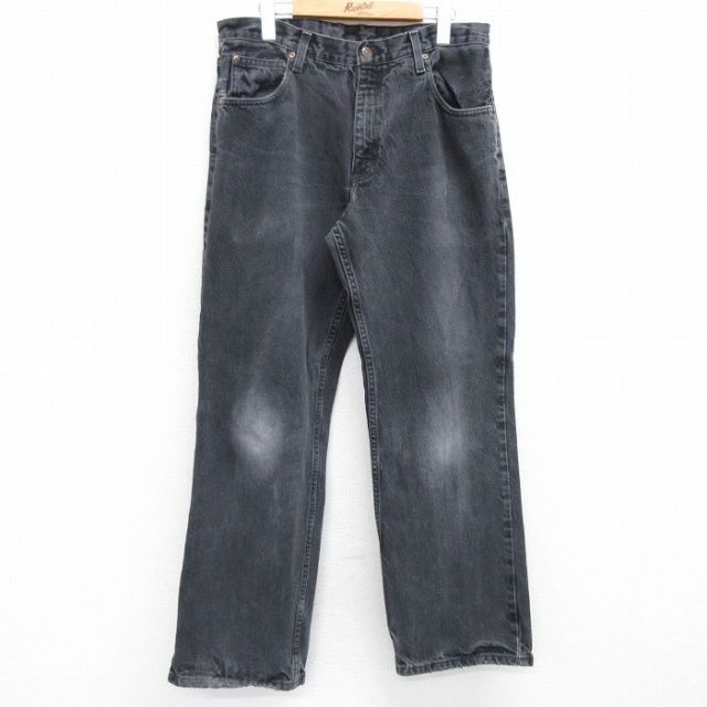 W34★古着 アリゾナジーンズ ジーンズ メンズ ヒゲ コットン 黒 ブラック デニム 25may23 中古 ボトムス ジーパン Gパン ロング パンツ