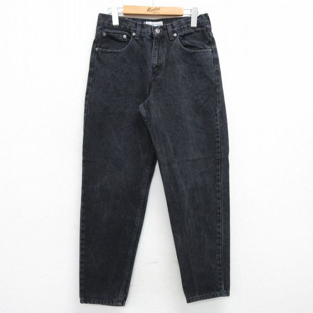 【50%OFF】W29★古着 ジーンズ メンズ テーパード コットン 黒 ブラック デニム 25may23 中古 ボトムス ジーパン Gパン ロング パンツ