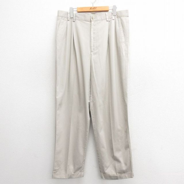 W36★古着 グレッグノーマン パンツ メンズ ワンポイントロゴ コットン 薄ベージュ カーキ 25may26 中古 ボトムス ロング