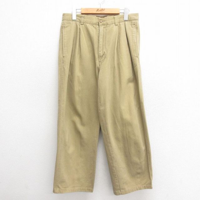 W32★古着 パンツ メンズ 濃緑 グリーン 25may26 中古 ボトムス ロング