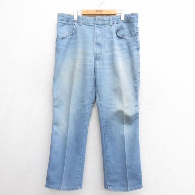W37★古着 パンツ メンズ 90年代 90s USA製 薄紺 ネイビー 25may26 中古 ボトムス ロング